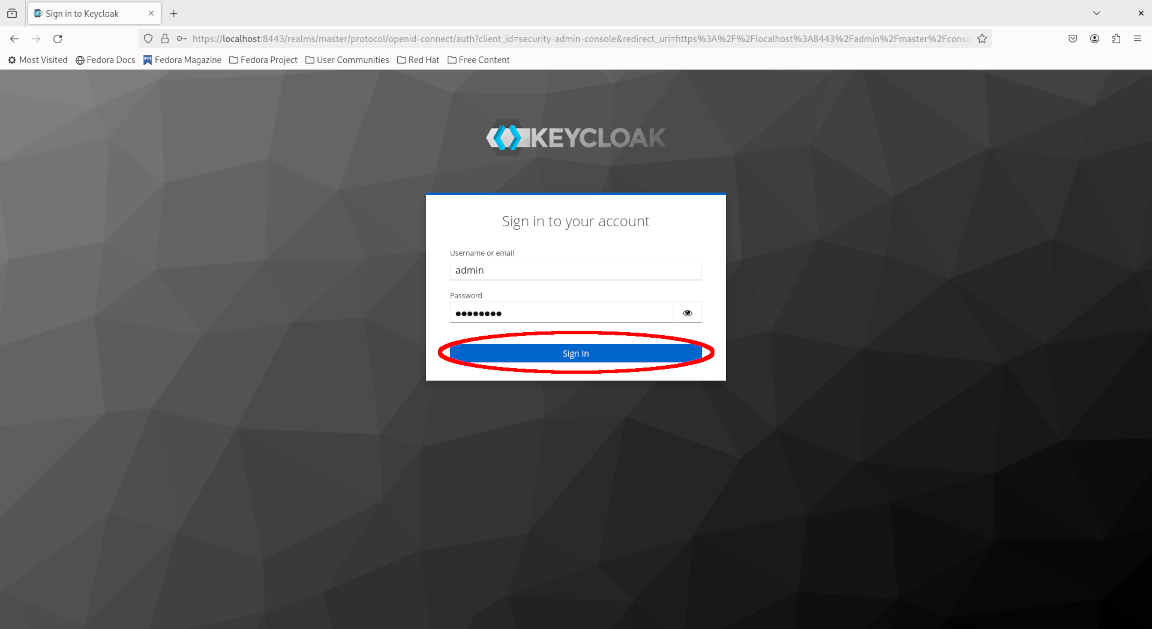 Keycloak master realm login portal