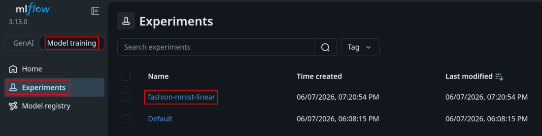 Select our MLflow experiment