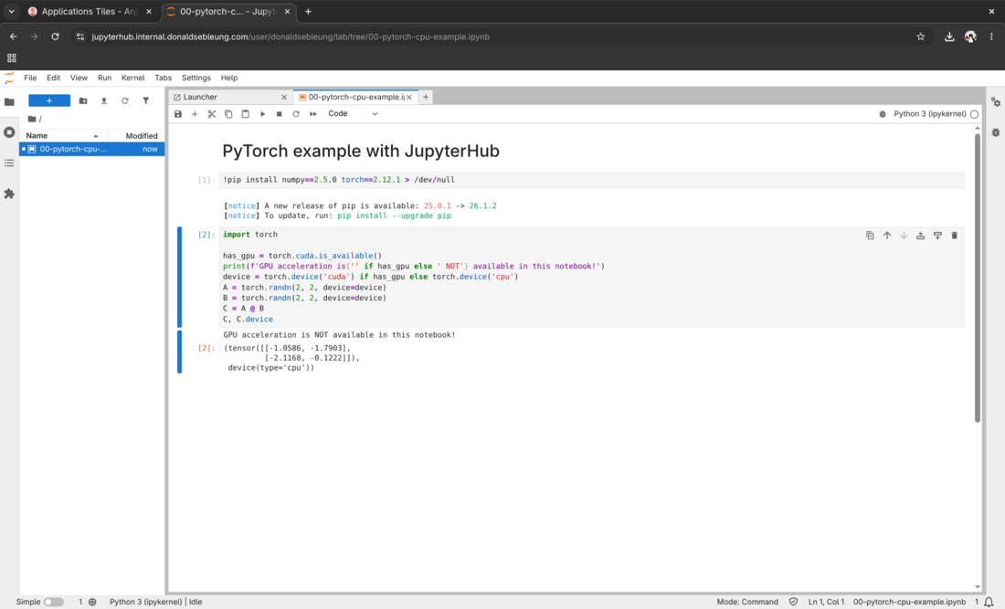 JupyterHub PyTorch CPU-only notebook