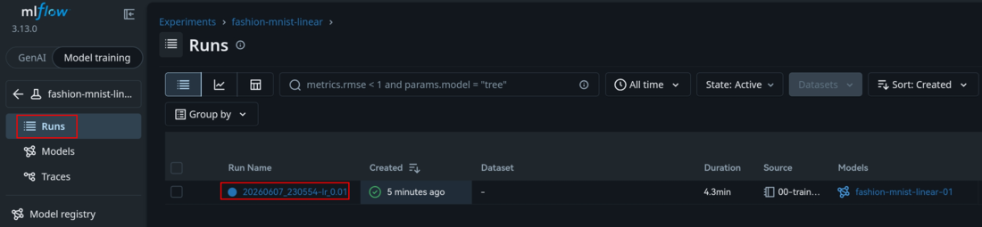 Select our MLflow run