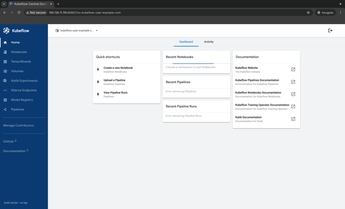 Kubeflow dashboard