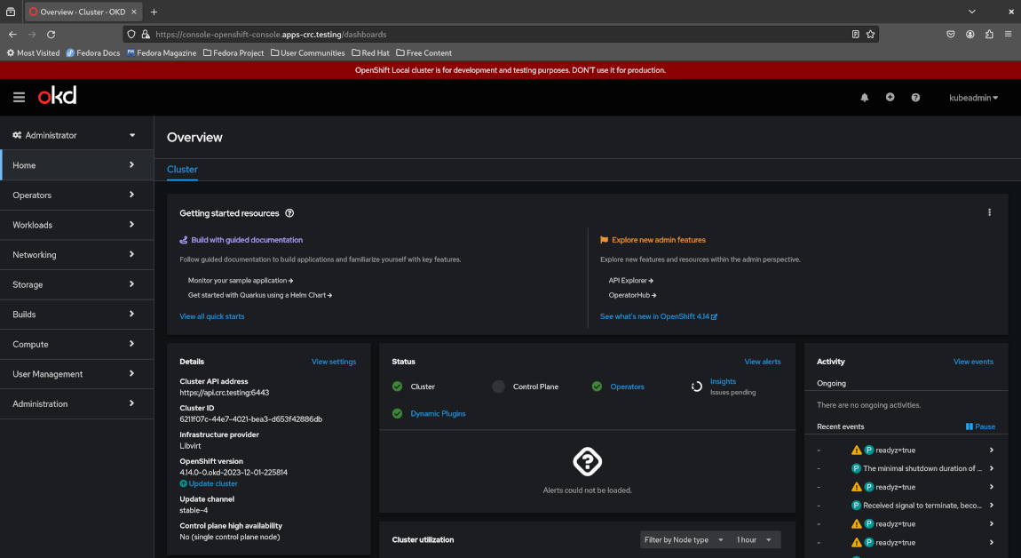 OpenShift web admin dashboard