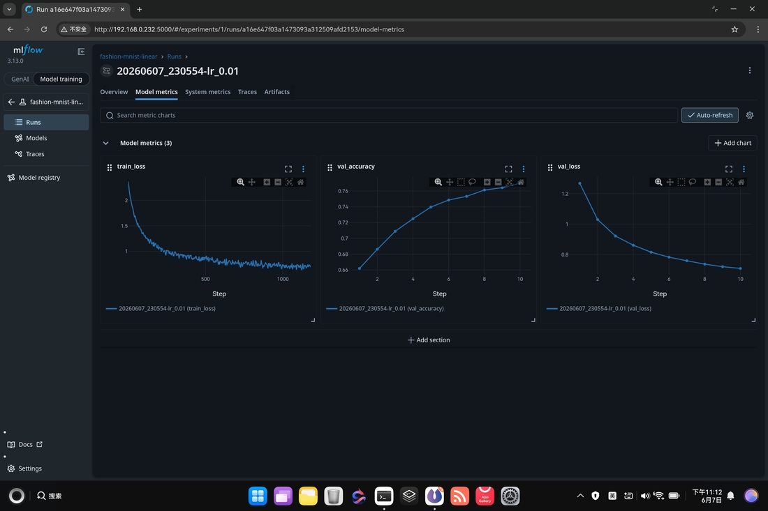 MLflow auto-generated plots for logged metrics