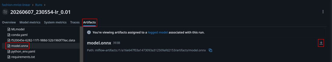 MLflow ONNX model artifact