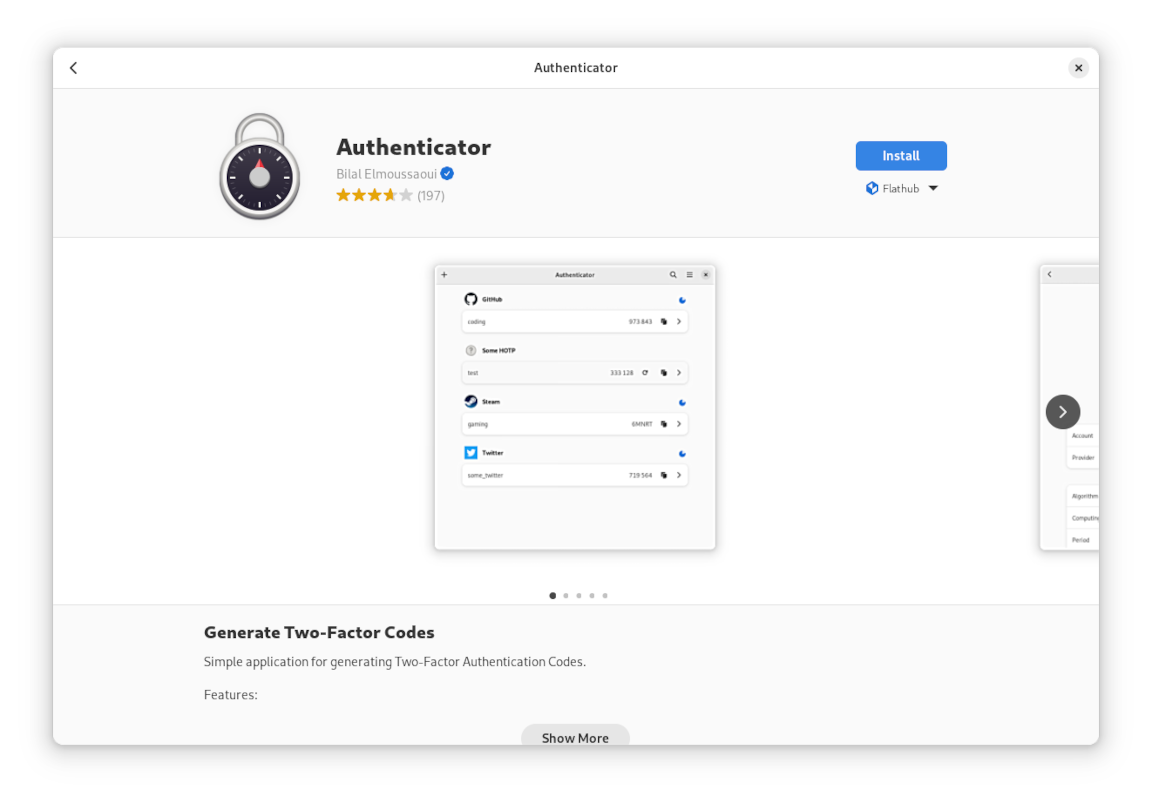 GNOME Software - Authenticator app