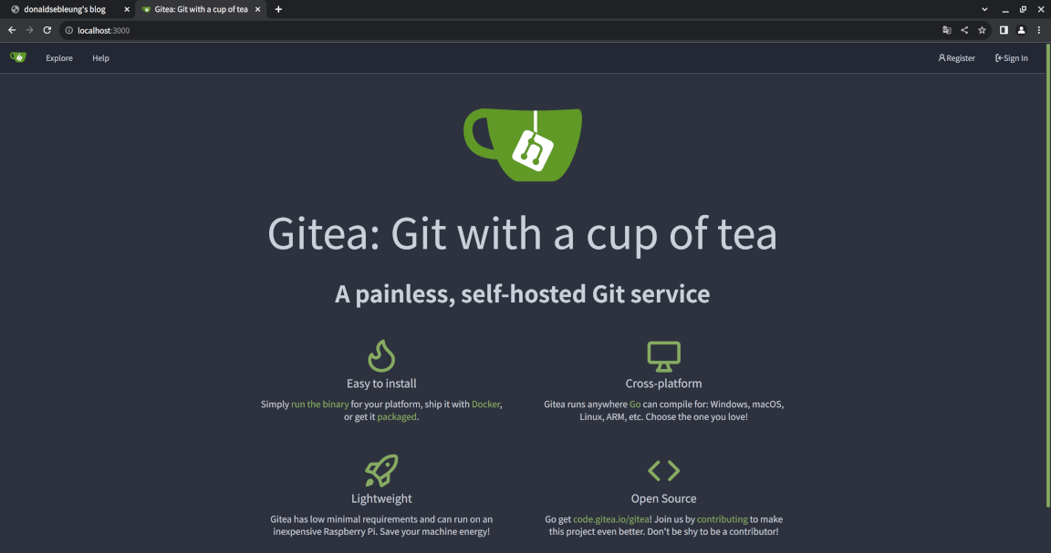 Gitea landing page