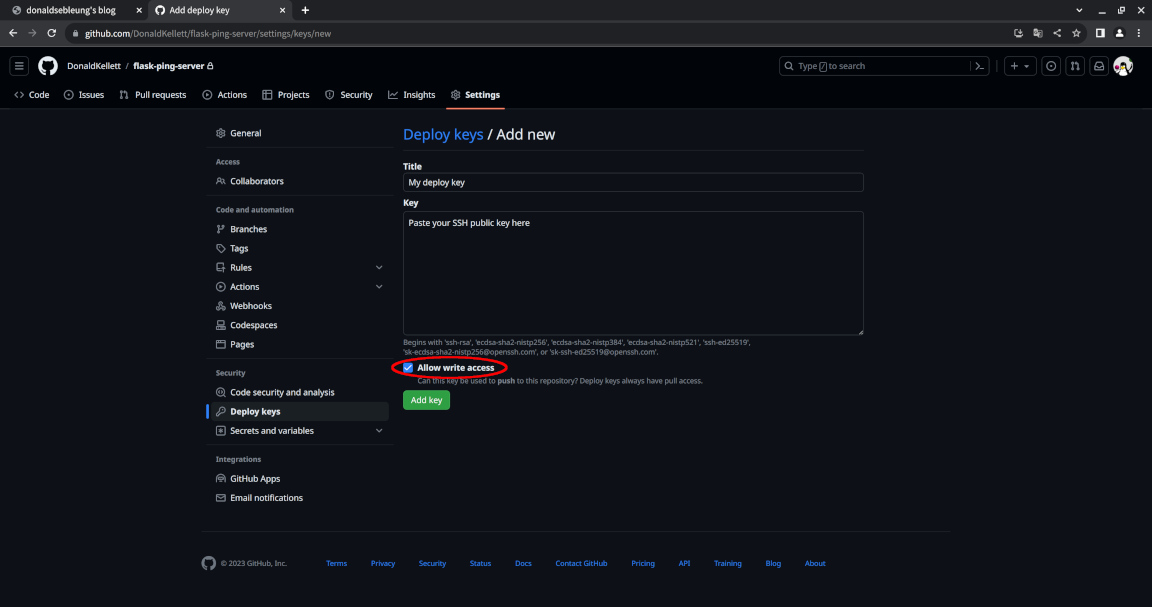 Paste SSH key